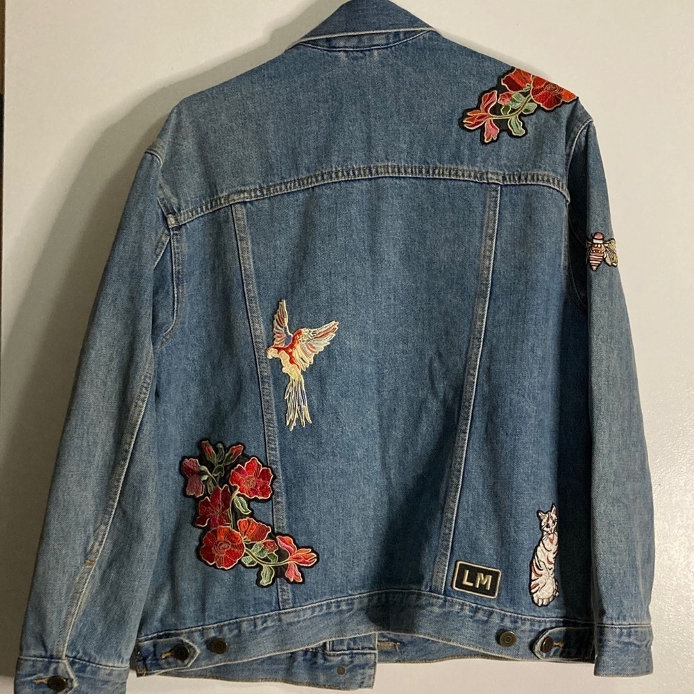 Aritzia Little Moon Dianthus Blue Denim Jacket with Colorful patchwork small - Picture 8 of 11